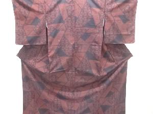 未使用品　幾何学に麻の葉模様織り出し手織り紬着物